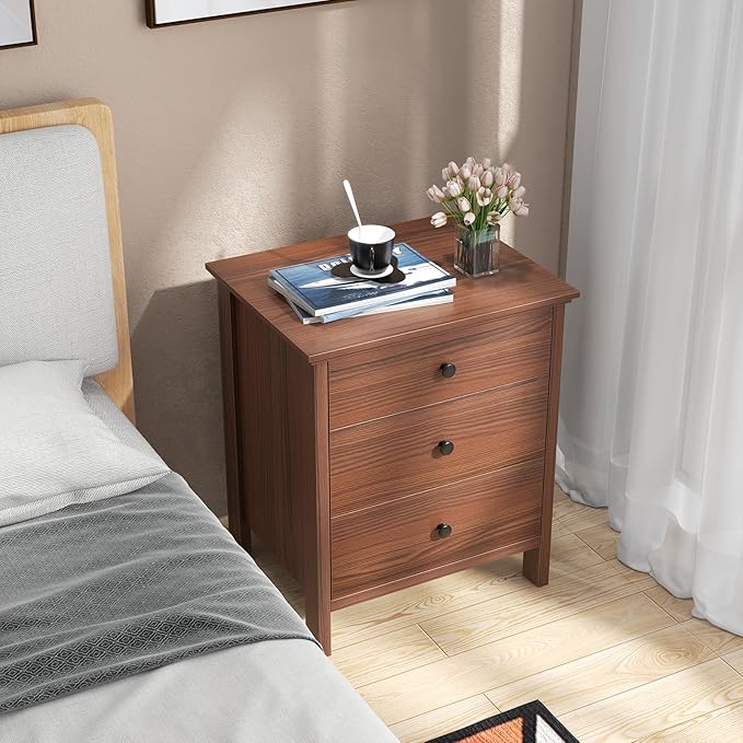 KOMFOTT 3 Drawers Nightstand, Wooden Bedside Table, Modern Sofa Side End Table - Image 2