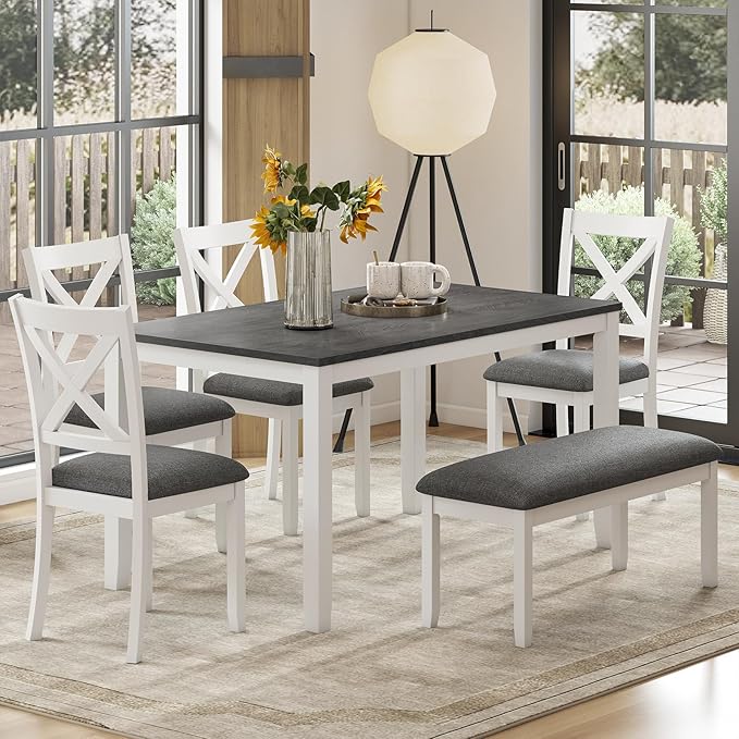 6-Piece Solid Wood Dining Table Set, Including 1 Dining Table, 4 Upholstered by Zevemomo
