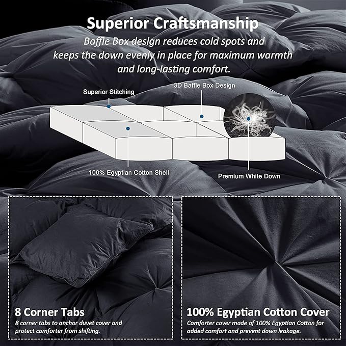 Luxurious Goose Down Feather Fiber Comforter, Exquisite Pinch Pleat Design - Image 6