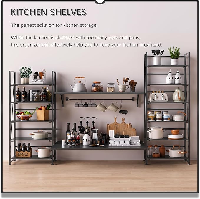 4NM No Assembly Folding Bookshelf, 6-Shelf 74" H Collapsible Foldable Bookcase - Image 4