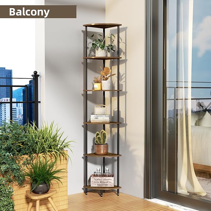 6 Tier Corner Shelf, Bookcase for Small Spaces, Corner Display Shelf, Plant - Image 6