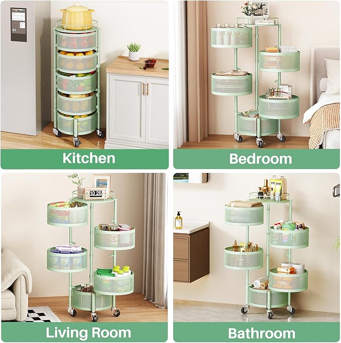 SAYZH Fruit Vegetable Basket for Kitchen, Rotating Storage Rack, 5 Tier Rolling - Image 5