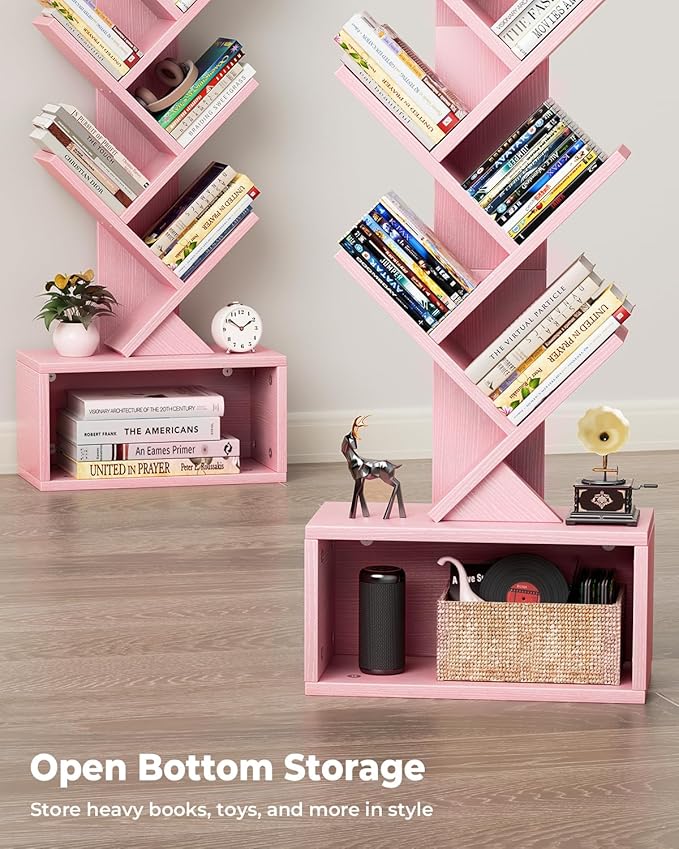 6 Tier Tree Bookshelf with Light, Narrow Bookcase Tower, Tall Floor Standing - Image 5