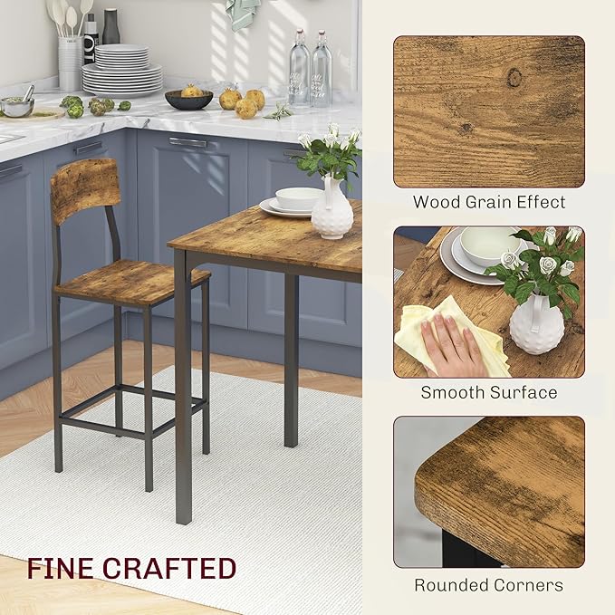 HOMCOM 3-Piece Counter Height Bar Table - Image 3