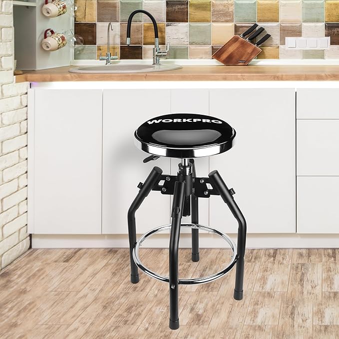 WORKPRO Heavy Duty Adjustable Hydraulic Shop Stool, Garage Bar Stool, 29in to - Image 8