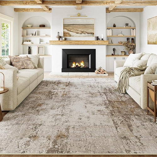 10x12 Washable Area Rug Brown Grey Abstract Neutral Living Room Bedroom Large by WondRg
