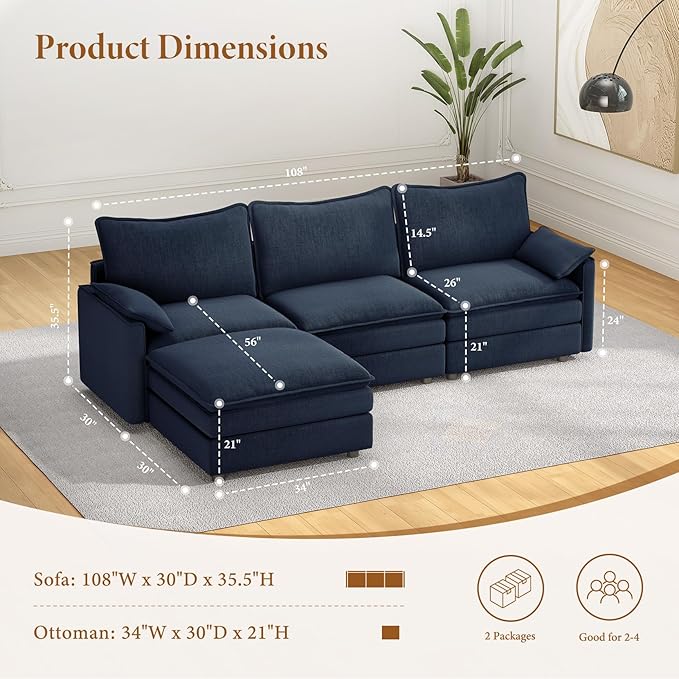 Vesgantti 108" Modular Sectional Sofa, Comfy Cloud Couch - Image 2