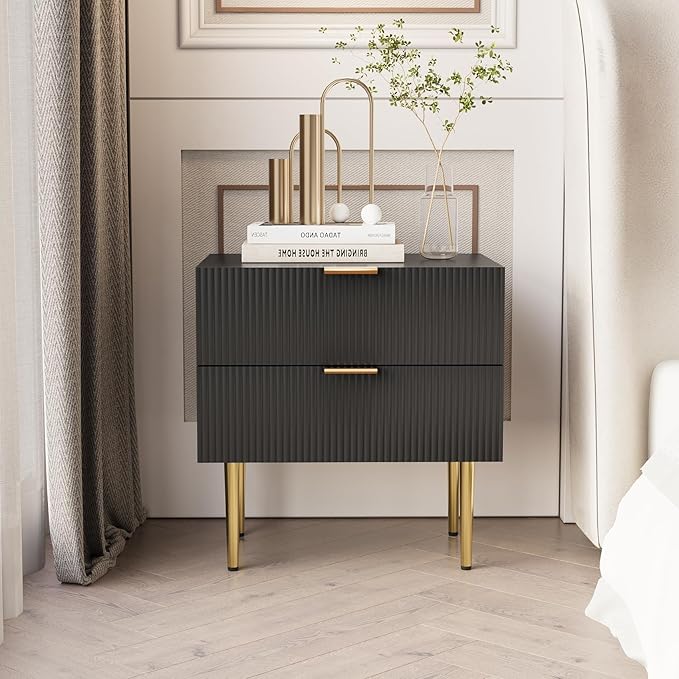 Black Nightstand for Bedroom, Fluted Night Stand, End Table for Living Room - Image 8