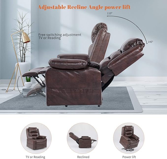 S*MAX Lift Chairs Recliners for Elderly Power Recliner Chairs Full Air Leather - Image 5