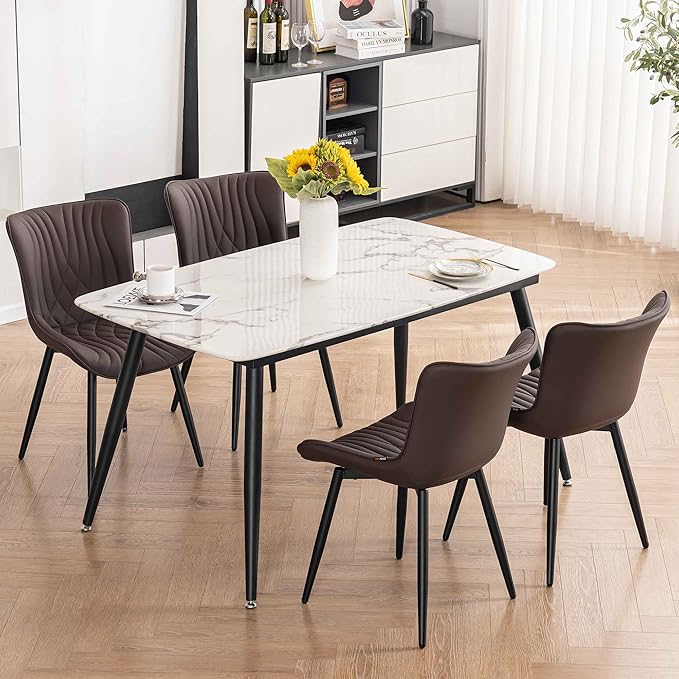 Kidol&Shellder Brown Dining Chairs Set of 2, Faux Leather Upholstered Mid - Image 2