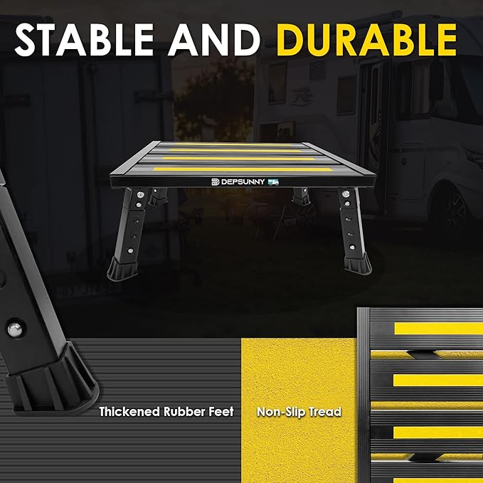 Adjustable Height Aluminum RV Step, Stable Foldable Platform Step Stool - Image 3