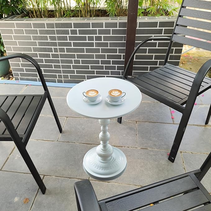 Benkyo White Round End Side Table Modern Metal Pedestal Spindle Side Tables - Image 4