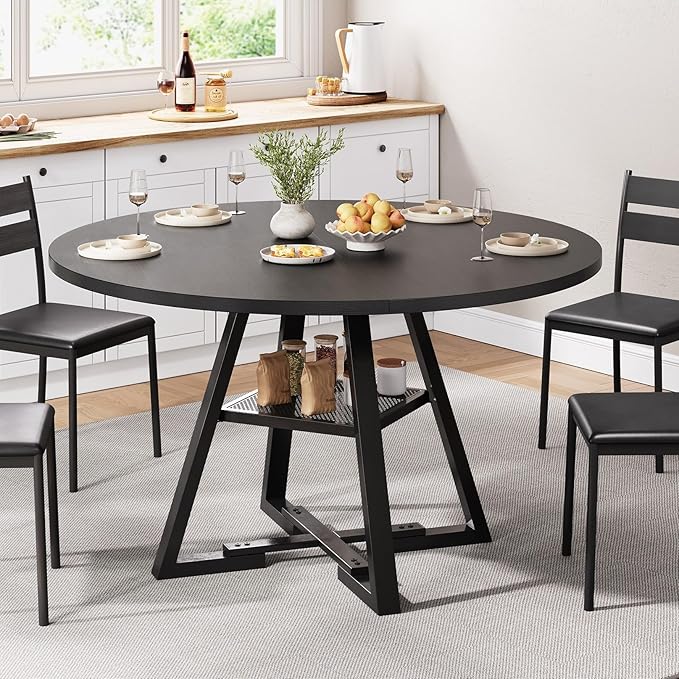 Round Dining Table for 4, Kitchen Dining Room Circle Dinner Pedestal Table - Image 4