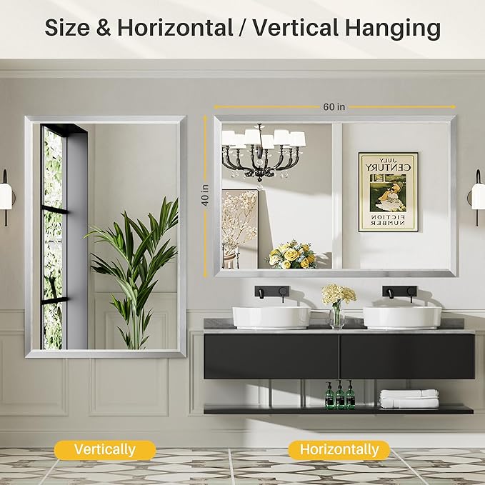 60x40 Inch Silver Bathroom Mirror - Image 5