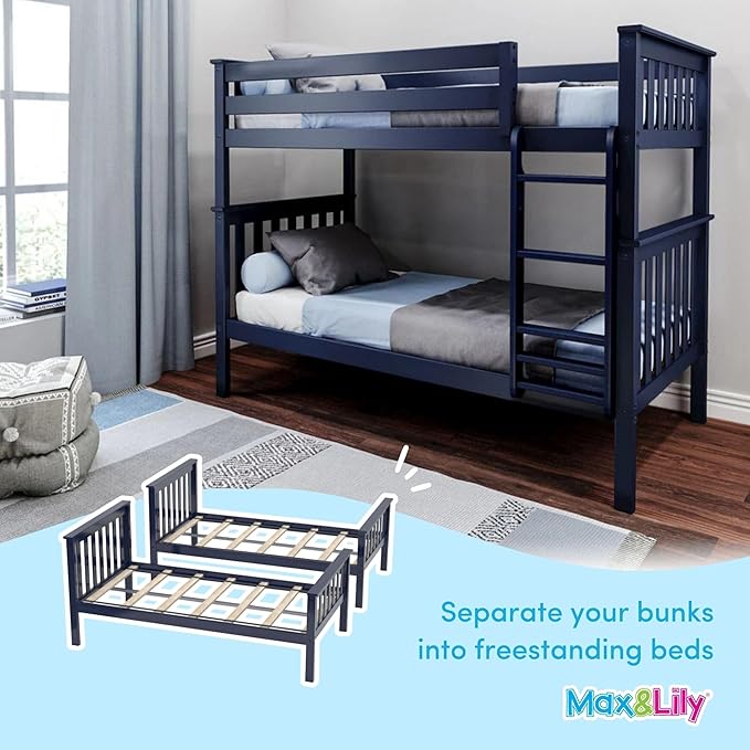 Max & Lily Bunk Bed Twin over Twin, Solid Wood Bunk Bed Frame - Image 8