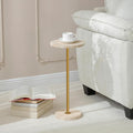 Φ9.8-inch Marble Round Drink Table, Stone Finish Pedestal End Table by Hmjeae