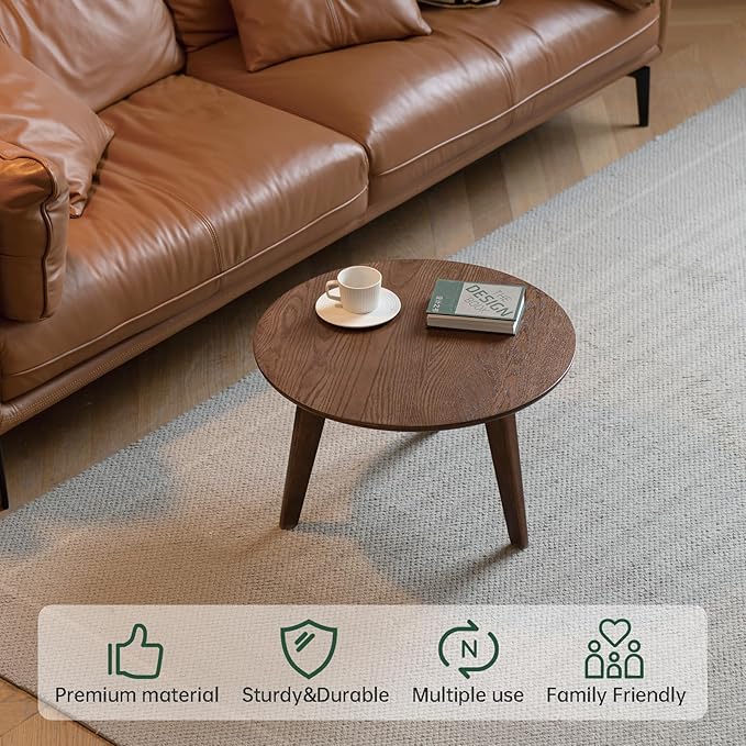100% Solid Oak Wood Mini Coffee Table, Round Living Room Table Side Table - Image 5