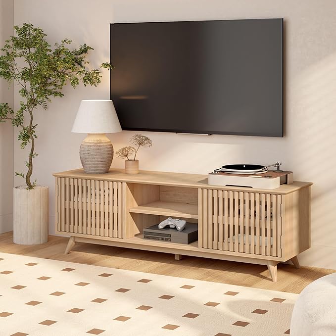 Plank+Beam Mid-Century Modern Wood TV Stand, Solid Wood Entertainment Console by PlankBeam