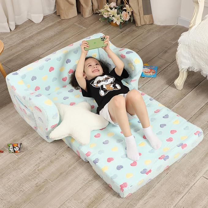 Extra Wider Seating Toddler Couch, 2-in-1 Toddler Soft Couch Fold Out - Image 6