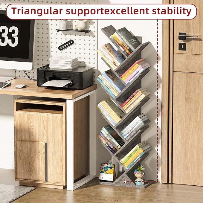 10 Tier Tree Book Shelf, Floor Standing Wood Bookshelf - Image 4