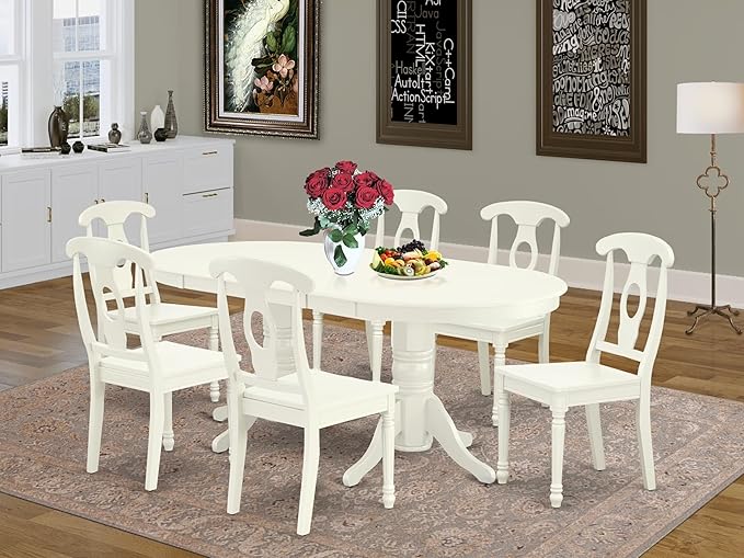 East West Furniture VAKE7-LWH-W 7 Piece Dining Set Consist of an Oval Dining - Image 2