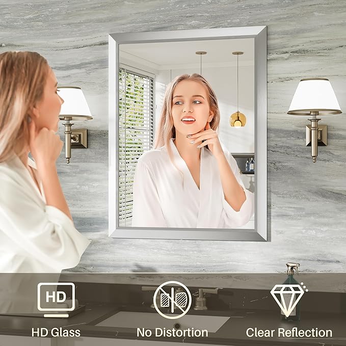 36x36 Inch Silver Bathroom Mirror - Image 5