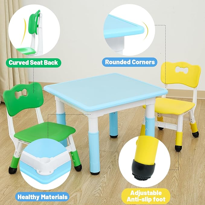 FUNLIO Kids Table and 2 Chairs Set, Height Adjustable Toddler Table and Chair - Image 4