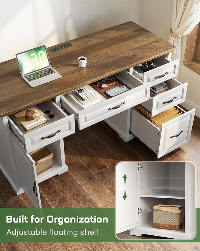 Marsail 60″ Farmhouse Executive Desk, Home Office Desk - Image 5