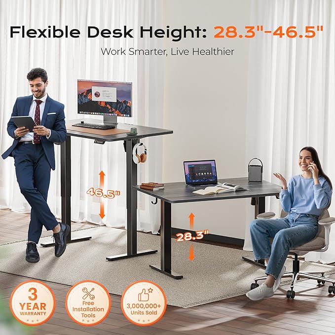 Huuger 48 x 28 Large Electric Standing Desk, Height Adjustable Desk, 27.6" Deep - Image 3
