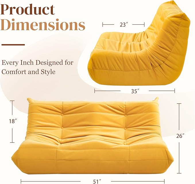 Bean Bag Chair, Loveseat Fireside Chair Bean Bag Sofa - Image 2