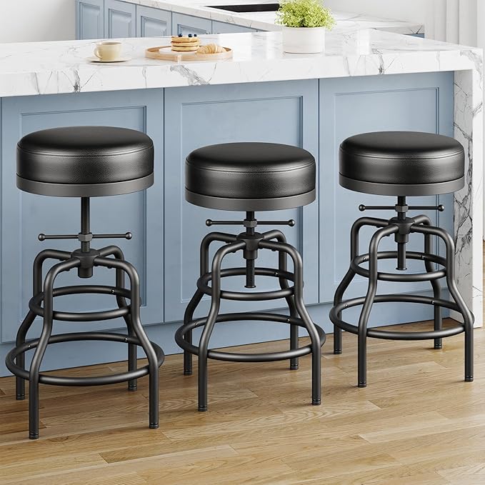 Adjustable Height Swivel Bar Stools Set of 3, 22-29 Inch Industrial Vintage Bar by Raynesys