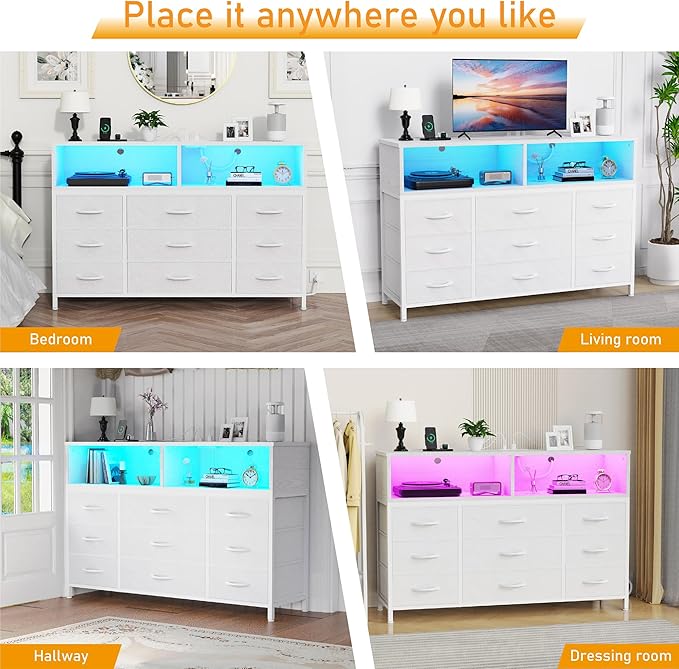 White Dresser for Bedroom, Led Dresser TV Stand - Image 7