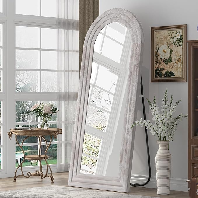 Arched Full Length Mirror with Solid Wood Frame, 65x22 Farmhouse Wall Mirror - Image 2