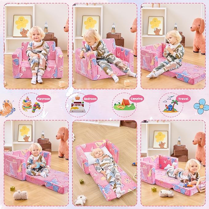 Toddler Chair Comfy, 2-in-1 Soft Toddler Couch Fold Out - Image 4