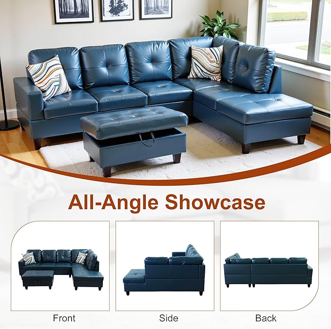 Osparple Sectional Couch PU Leather L Shaped Couch 3 Pieces Modular Sectional - Image 6
