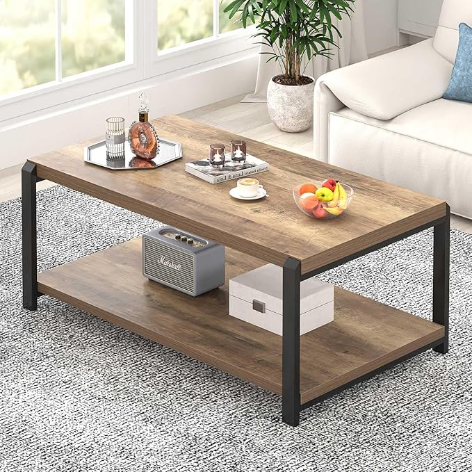 EXCEFUR Modern Coffee Table, Rustic Wood and Metal Center Table - Image 5