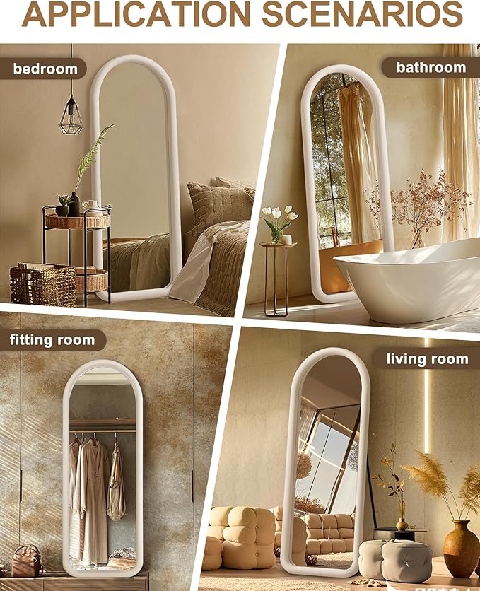 Delma Arched Full Length Mirror, Free Standing Floor Velvet Frame Mirror - Image 7