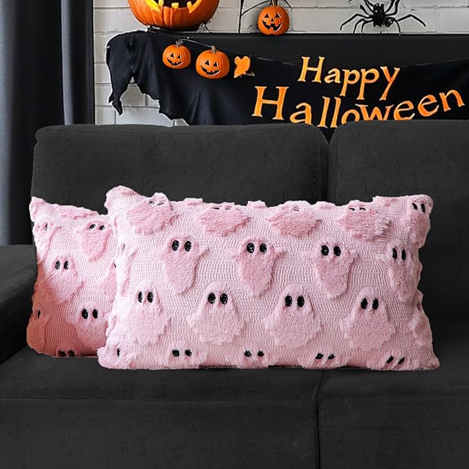4TH Emotion Halloween Ghost Decorative Lumbar Pillow Covers 12x20 Set of 2 by 4THEmotion