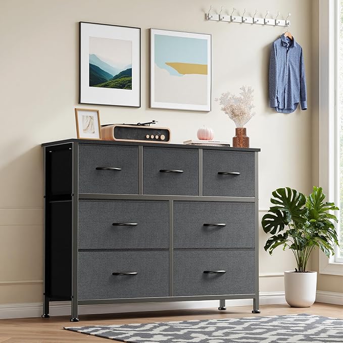 DUMOS TV Stand Dresser with 7 Fabric Drawers, Entertainment Center Cabinet - Image 2