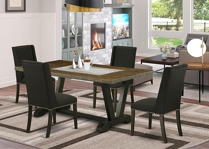 East West Furniture V677FL624-5 5 Piece Dining Set Includes a Rectangle Dining - Image 2