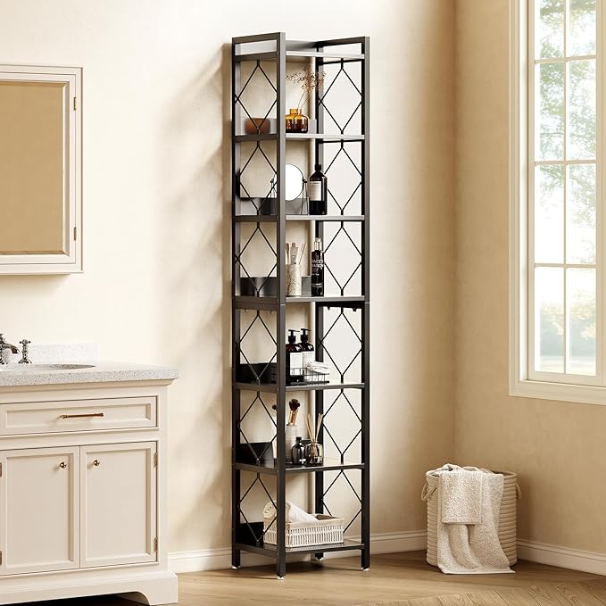 LITTLE TREE Corner Book Shelf, 7-Tier Tall Bookcase, Modern Narrow Standing - Image 5