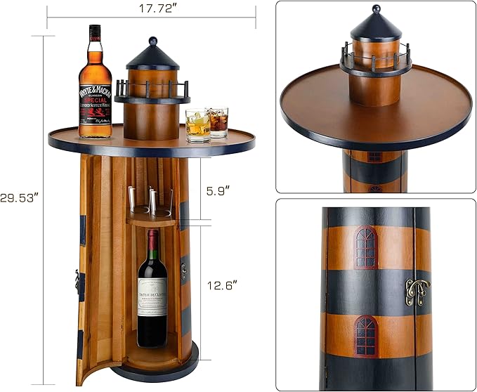 SAILINGSTORY Wooden Lighthouse Nautical Round Coffee Table Beach Coastal End - Image 3