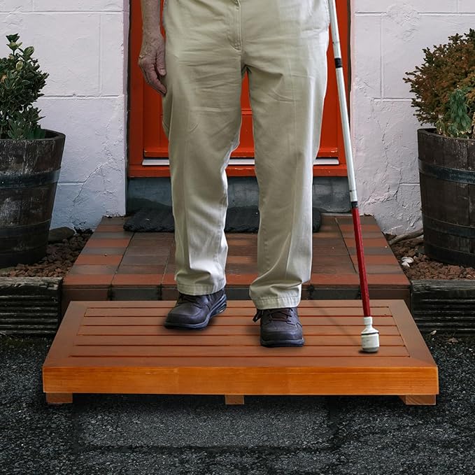 3.15" One Step Stool for Elderly- Friendly Acacia Wood High Riser Step Stool by OLOPQ