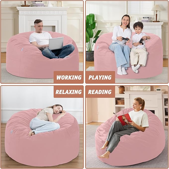 4FT Bean Bag Chair with Ultra Soft Velvet Cover Bean Bag Sofa with Memory Foam - Image 6