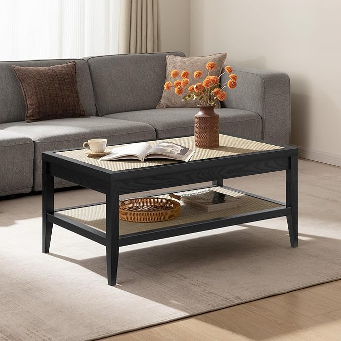 SICOTAS Rectangle Coffee Table for Living Room, Farmhouse Boho Center Table - Image 9