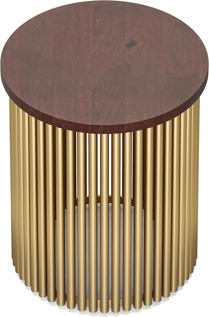 SIMPLIHOME Demy 18-inch Wide Metal and Solid Mango Accent Table in Cognac/Gold - Image 4