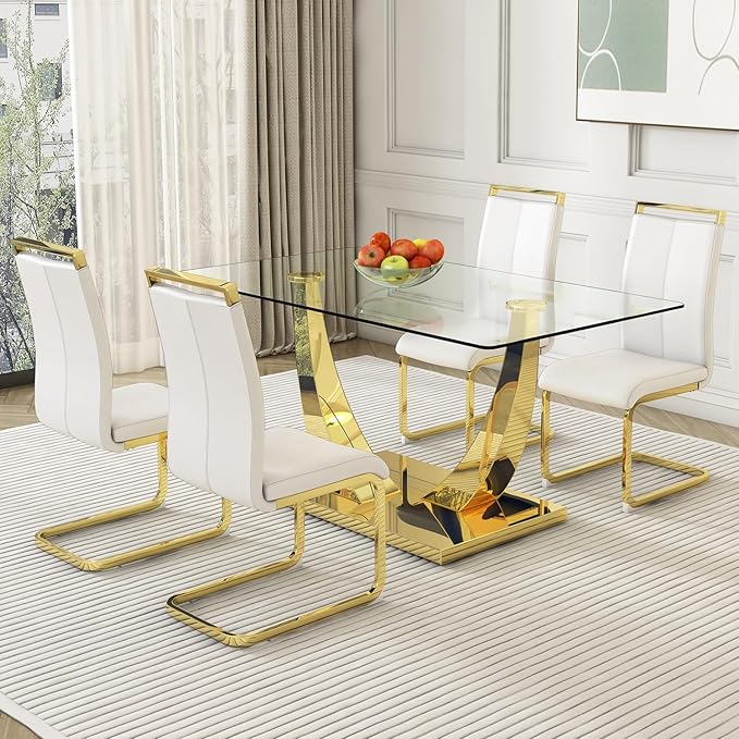 Modern Dining Chairs Set of 4, High Back White Kitchen Chairs, Faux Leather - Image 3