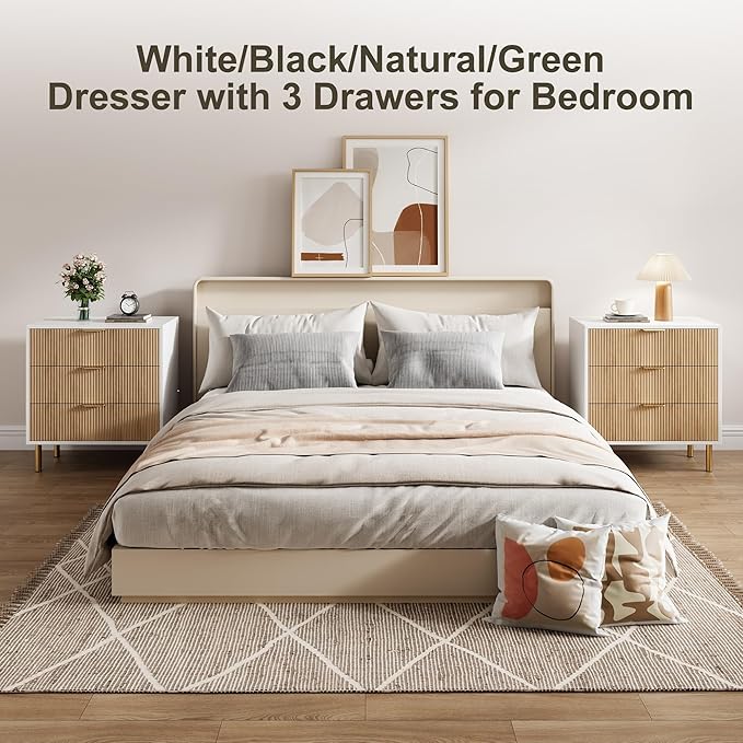 GarveeHome Natural Dresser, Modern 3 Drawer Dresser - Image 4
