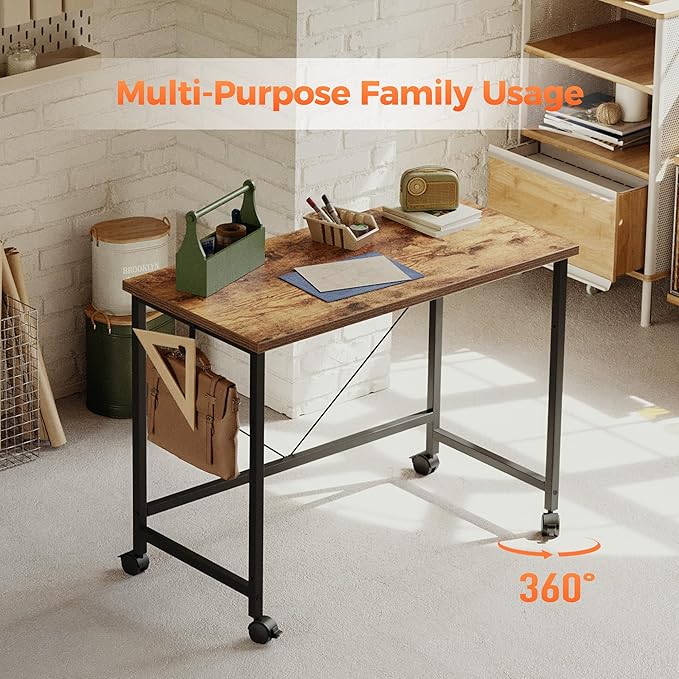 Rolling Computer Desk with Wheels, Gaming Desk - Image 4
