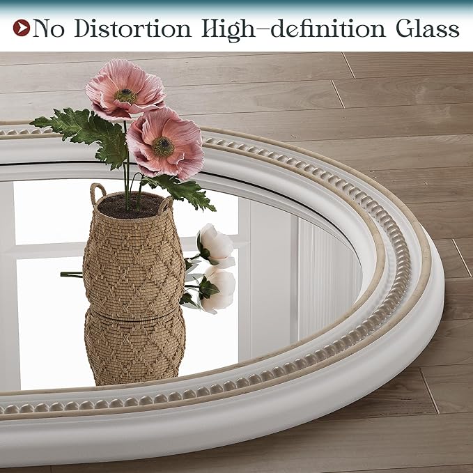 Boho Oval Mirror, Wooden Rustic Decorative Mirror - Image 4